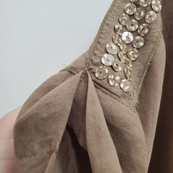 Ann Taylor LOFT Women's Dark‎ Khaki Boxy Sequin Short Sleeve Blouse Top Size S - Picture 3 of 7